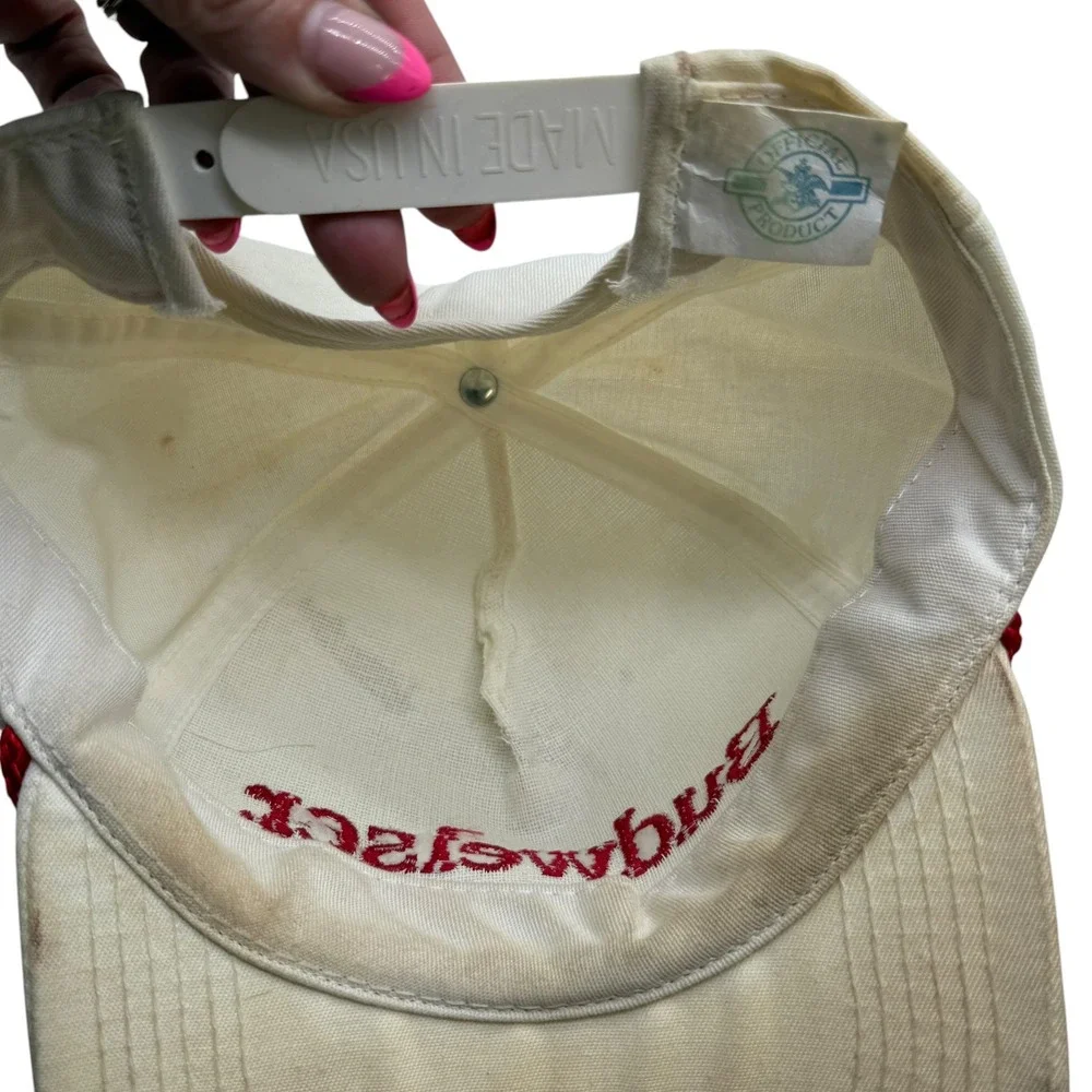 Vintage Budweiser Snapback Hat White Red Rope Trucker Cap Embroidered Logo